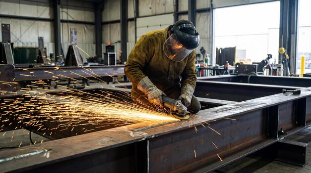 Structural steel fabrication in the yard